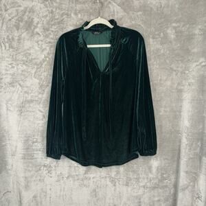 Lauren Ralph Lauren Green Velvet Peasant Top SZ Large Holiday
